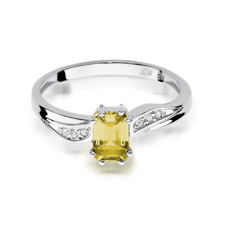 Przejdź do produktu Pierścionek zaręczynowy z białego złota z cytrynem i diamentami 0,03ct Fire Of Love
