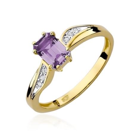 Przejdź do produktu Pierścionek zaręczynowy z żółtego złota z ametystem i diamentami 0,03ct Fire Of Love 