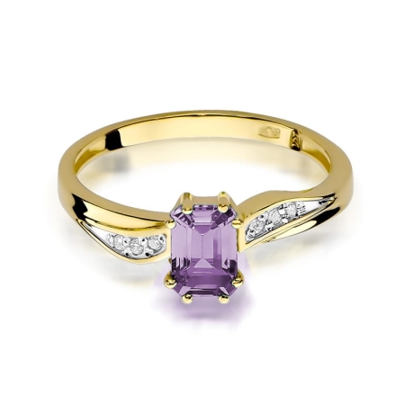 Przejdź do produktu Pierścionek zaręczynowy z żółtego złota z ametystem i diamentami 0,03ct Fire Of Love 