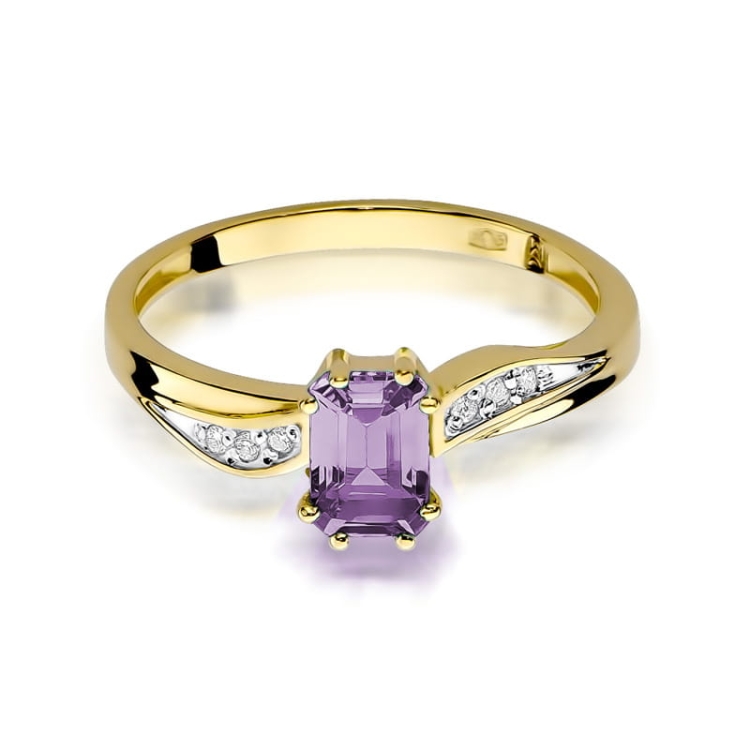 Pierścionek zaręczynowy z żółtego złota z ametystem i diamentami 0,03ct Fire Of Love