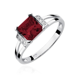Pierścionek zaręczynowy z białego złota z granatem i diamentami 0,03ct Fire Of Love