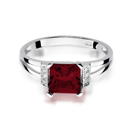 Przejdź do produktu Pierścionek zaręczynowy z białego złota z granatem i diamentami 0,03ct Fire Of Love 