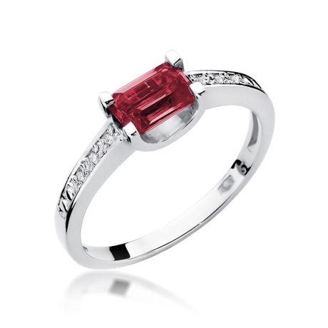 Przejdź do produktu Pierścionek zaręczynowy z białego złota z rubinem i diamentami 0,03ct Fire Of Love