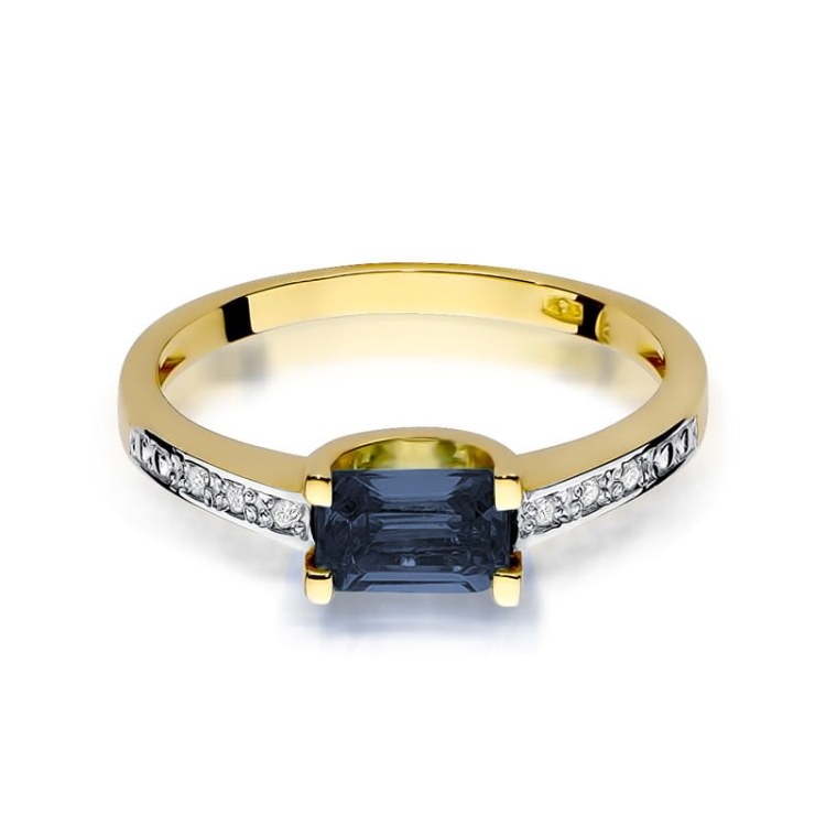 Pierścionek zaręczynowy z żółtego złota z szafirem i diamentami 0,03ct Fire Of Love