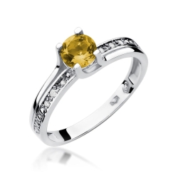 Pierścionek zaręczynowy z białego złota z cytrynem i diamentami 0,03ct Fire Of Love