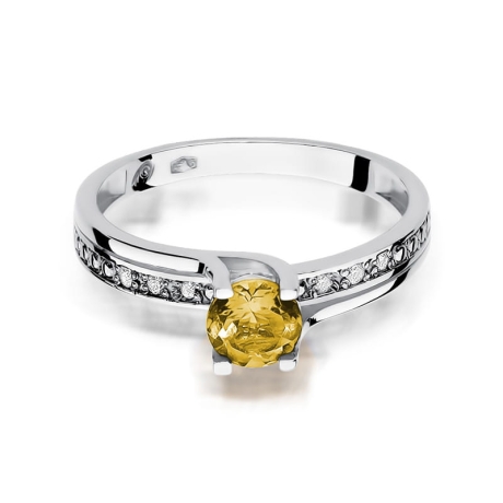 Przejdź do produktu Pierścionek zaręczynowy z białego złota z cytrynem i diamentami 0,03ct Fire Of Love