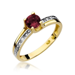 Pierścionek zaręczynowy z żółtego złota z granatem i diamentami 0,03ct Fire Of Love