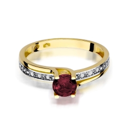 Pierścionek zaręczynowy z żółtego złota z granatem i diamentami 0,03ct Fire Of Love