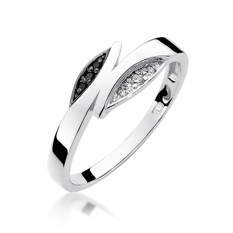 Pierścionek zaręczynowy z białego złota z czarnymi i białymi diamentami 0,03ct Fire Of Love