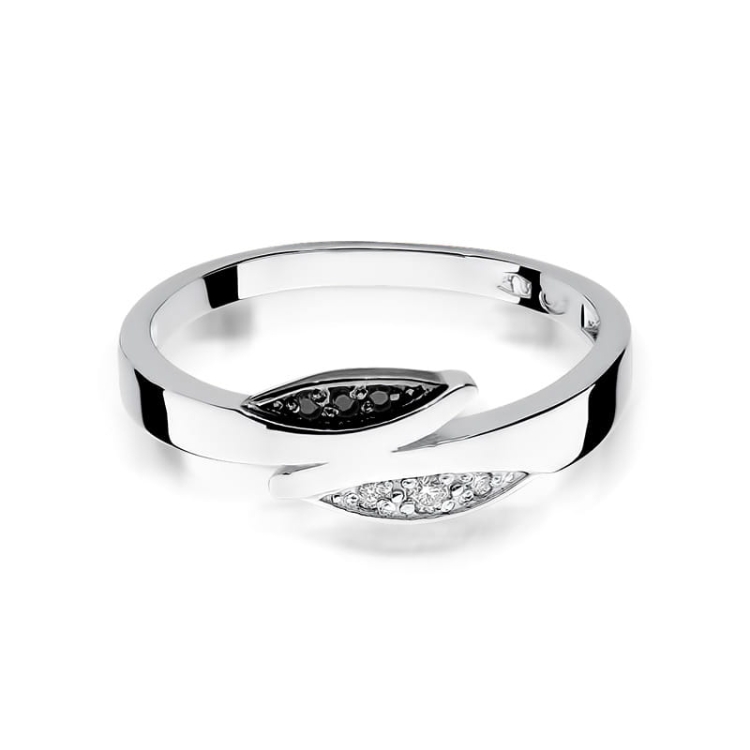 Pierścionek zaręczynowy z białego złota z czarnymi i białymi diamentami 0,03ct Fire Of Love