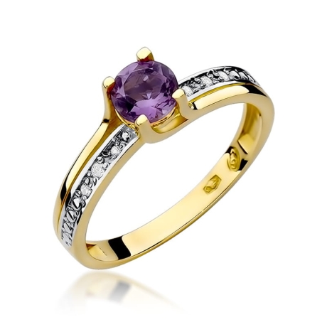 Przejdź do produktu Pierścionek zaręczynowy z żółtego złota z ametystem i diamentami 0,03ct Fire Of Love
