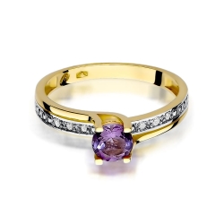 Pierścionek zaręczynowy z żółtego złota z ametystem i diamentami 0,03ct Fire Of Love