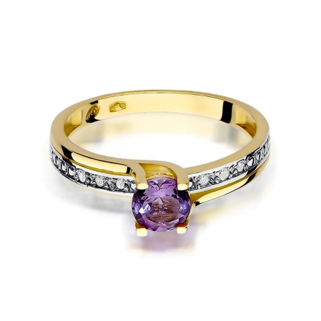 Przejdź do produktu Pierścionek zaręczynowy z żółtego złota z ametystem i diamentami 0,03ct Fire Of Love