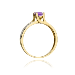 Pierścionek zaręczynowy z żółtego złota z ametystem i diamentami 0,03ct Fire Of Love