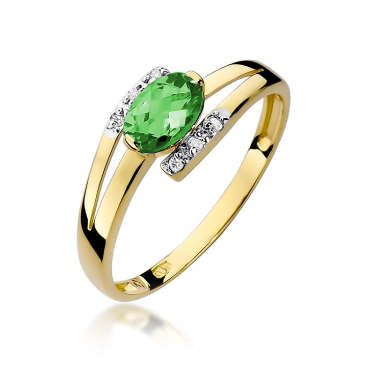 Pierścionek zaręczynowy z żółtego złota z szmaragdem i diamentami 0,05ct Fire Of Love