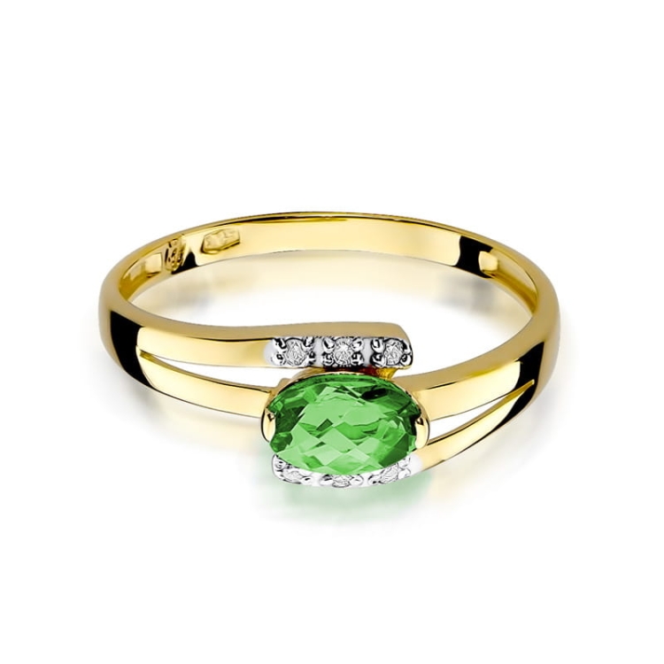 Pierścionek zaręczynowy z żółtego złota z szmaragdem i diamentami 0,05ct Fire Of Love