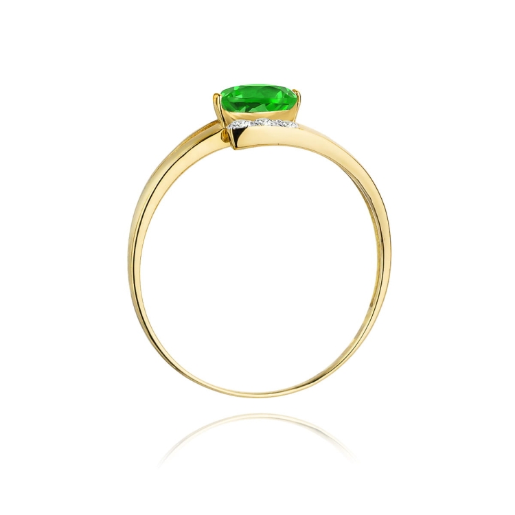 Pierścionek zaręczynowy z żółtego złota z szmaragdem i diamentami 0,05ct Fire Of Love
