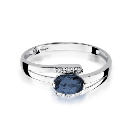 Przejdź do produktu Pierścionek zaręczynowy z białego złota z szafirem i diamentami 0,05ct Fire Of Love