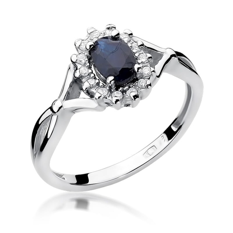 Pierścionek zaręczynowy z białego złota z szafirem i diamentami 0,12ct Fire Of Love