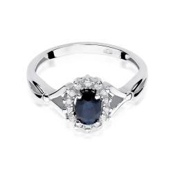 Pierścionek zaręczynowy z białego złota z szafirem i diamentami 0,12ct Fire Of Love