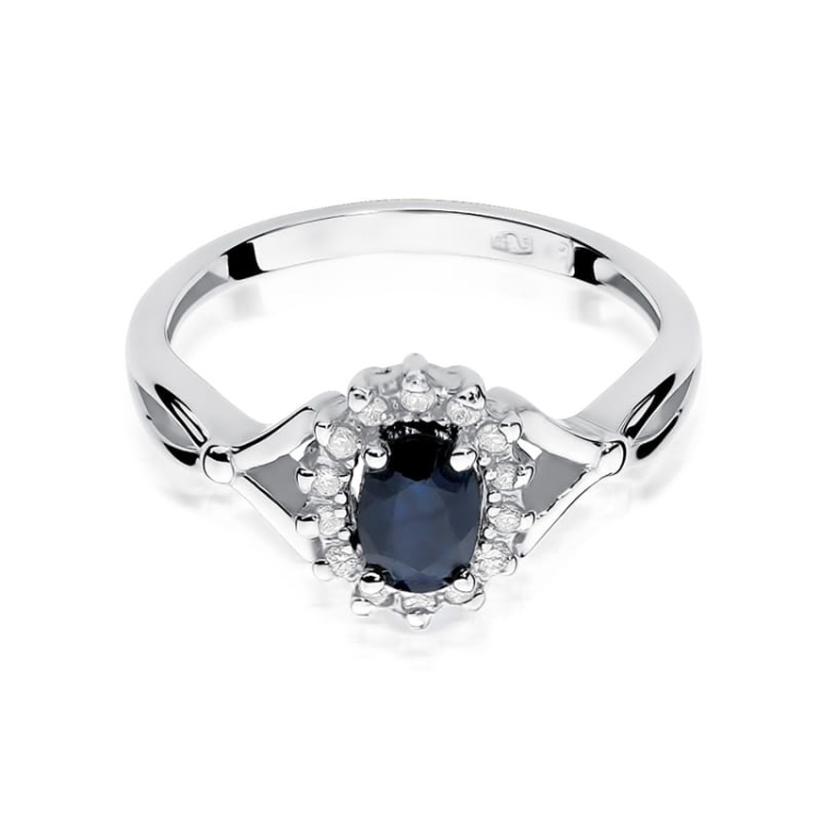 Pierścionek zaręczynowy z białego złota z szafirem i diamentami 0,12ct Fire Of Love