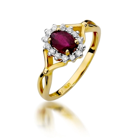 Przejdź do produktu Pierścionek zaręczynowy z żółtego złota z rubinem i diamentami 0,12ct Fire Of Love 