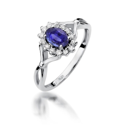 Pierścionek zaręczynowy z białego złota z tanzanitem i diamentami 0,12ct Fire Of Love