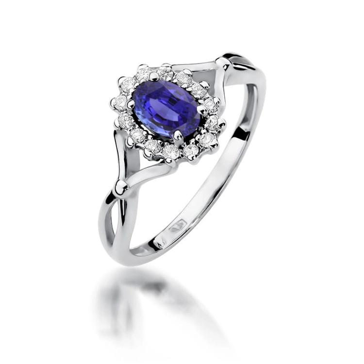 Pierścionek zaręczynowy z białego złota z tanzanitem i diamentami 0,12ct Fire Of Love