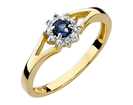 Przejdź do produktu Pierścionek zaręczynowy z żółtego złota z szafirem i diamentami 0,09ct Fire Of Love