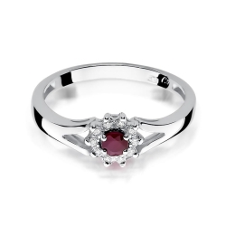 Pierścionek zaręczynowy z białego złota z rubinem i diamentami 0,09ct Fire Of Love