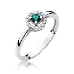 Pierścionek zaręczynowy z białego złota z szmaragdem i diamentami 0,08ct Fire Of Love