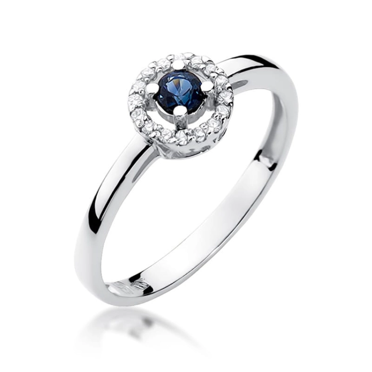 Pierścionek zaręczynowy z białego złota z szafirem i diamentami 0,08ct Fire Of Love