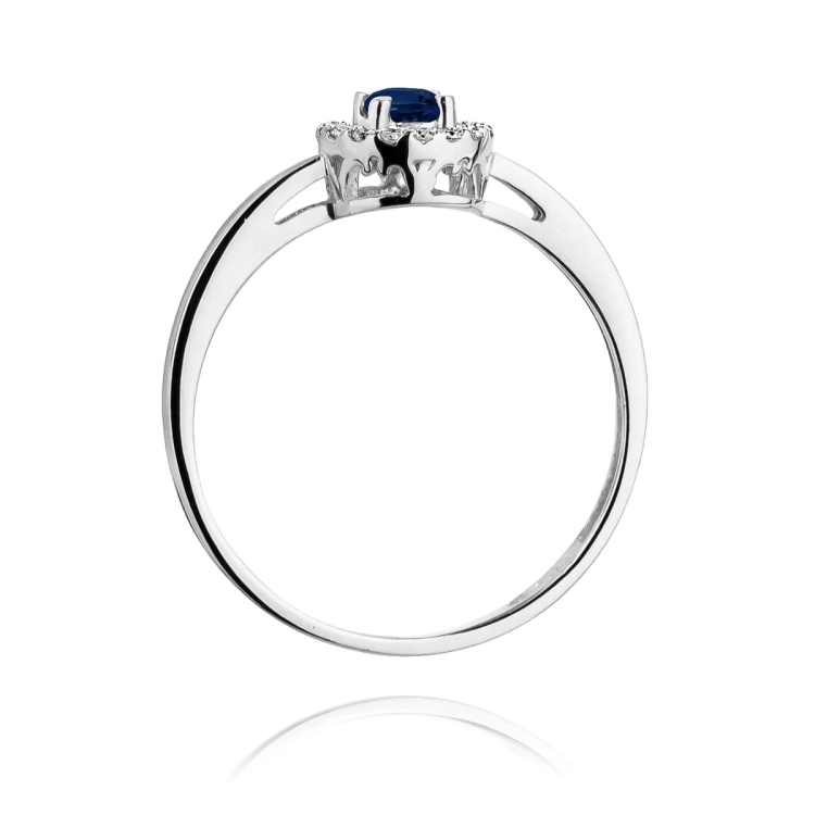 Pierścionek zaręczynowy z białego złota z szafirem i diamentami 0,08ct Fire Of Love