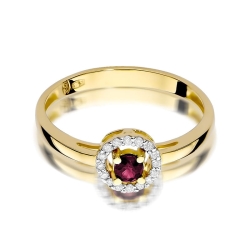 Pierścionek zaręczynowy z żółtego złota z rubinem i diamentami 0,08ct Fire Of Love