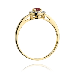 Pierścionek zaręczynowy z żółtego złota z rubinem i diamentami 0,08ct Fire Of Love