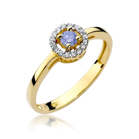 Przejdź do produktu Pierścionek zaręczynowy z żółtego złota z tanzanitem i diamentami 0,08ct Fire Of Love