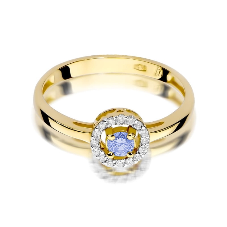Pierścionek zaręczynowy z żółtego złota z tanzanitem i diamentami 0,08ct Fire Of Love