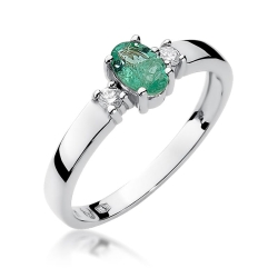 Pierścionek zaręczynowy z białego złota z szmaragdem i diamentami 0,08ct Fire Of Love