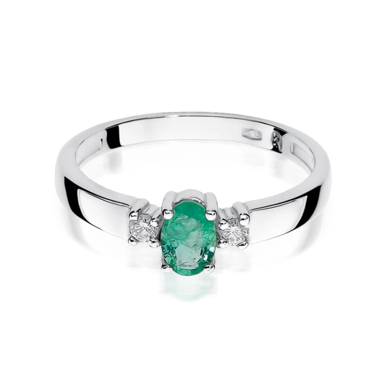 Pierścionek zaręczynowy z białego złota z szmaragdem i diamentami 0,08ct Fire Of Love