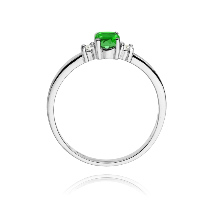 Pierścionek zaręczynowy z białego złota z szmaragdem i diamentami 0,08ct Fire Of Love