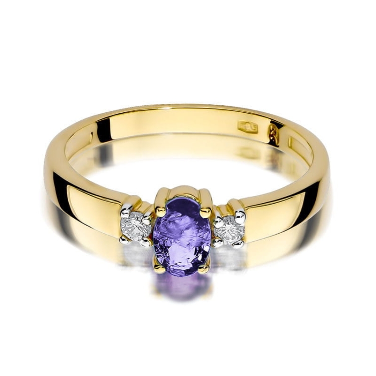 Pierścionek zaręczynowy z żółtego złota z tanzanitem i diamentami 0,08ct Fire Of Love