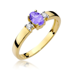 Pierścionek zaręczynowy z żółtego złota z tanzanitem i diamentami 0,08ct Fire Of Love