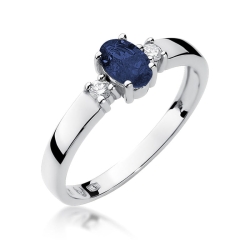 Pierścionek zaręczynowy z białego złota z szafirem i diamentami 0,08ct Fire Of Love