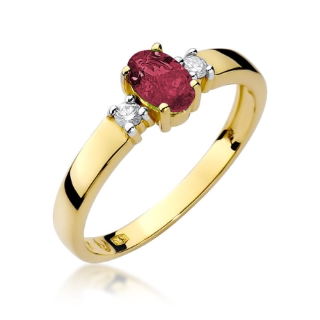 Przejdź do produktu Pierścionek zaręczynowy z żółtego złota z rubinem i diamentami 0,08ct Fire Of Love