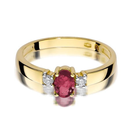 Przejdź do produktu Pierścionek zaręczynowy z żółtego złota z rubinem i diamentami 0,08ct Fire Of Love