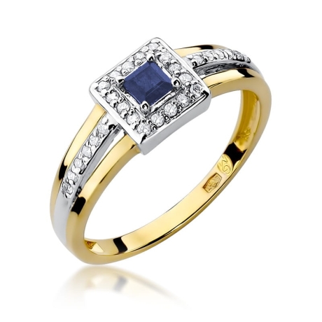 Przejdź do produktu Pierścionek zaręczynowy z żółtego złota z szafirem i diamentami 0,14ct Fire Of Love 