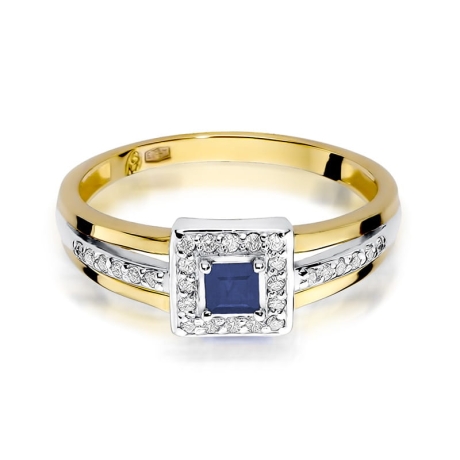 Przejdź do produktu Pierścionek zaręczynowy z żółtego złota z szafirem i diamentami 0,14ct Fire Of Love 