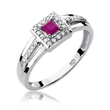 Przejdź do produktu Pierścionek zaręczynowy z białego złota z rubinem i diamentami 0,14ct Fire Of Love