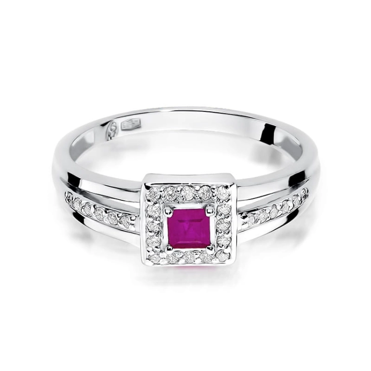 Pierścionek zaręczynowy z białego złota z rubinem i diamentami 0,14ct Fire Of Love