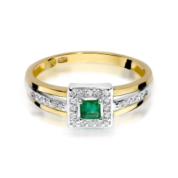 Pierścionek zaręczynowy z żółtego złota z szmaragdem i diamentami 0,14ct Fire Of Love